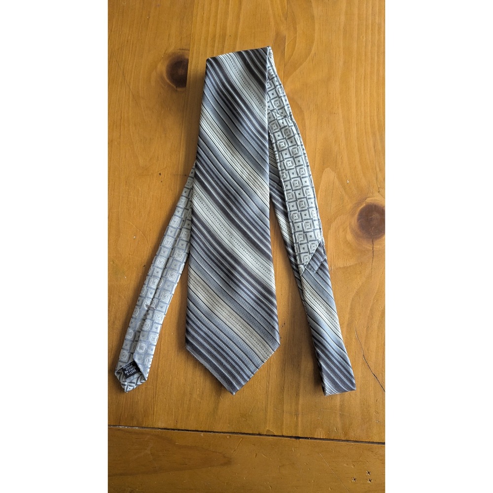 Pronto Uomo Mens Silk Tie Extra Long 64 Inch Grey Silver Striped Necktie XL